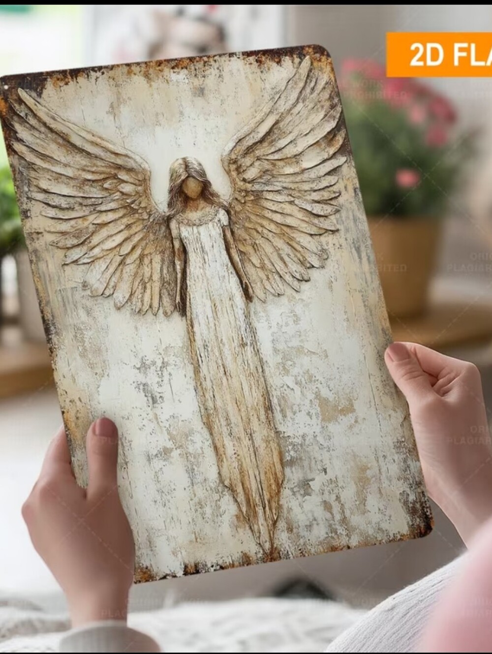 Rustic Beige Angel Wall Art Plaque - Home Art
